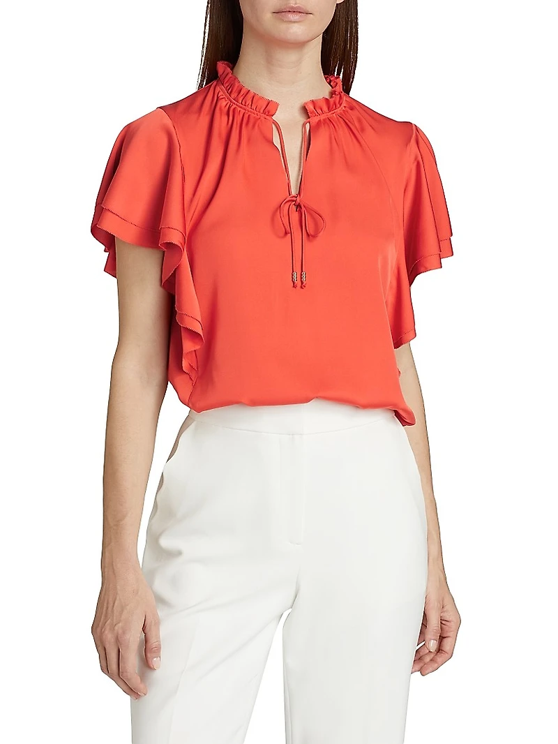 Viori Silk Flutter-Sleeve Blouse