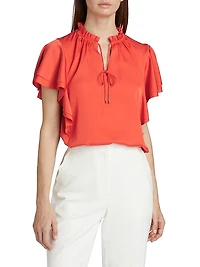 Viori Silk Flutter-Sleeve Blouse