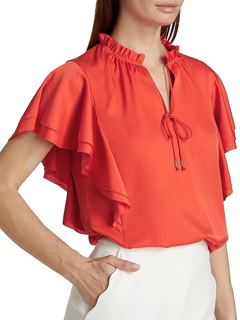 Viori Silk Flutter-Sleeve Blouse