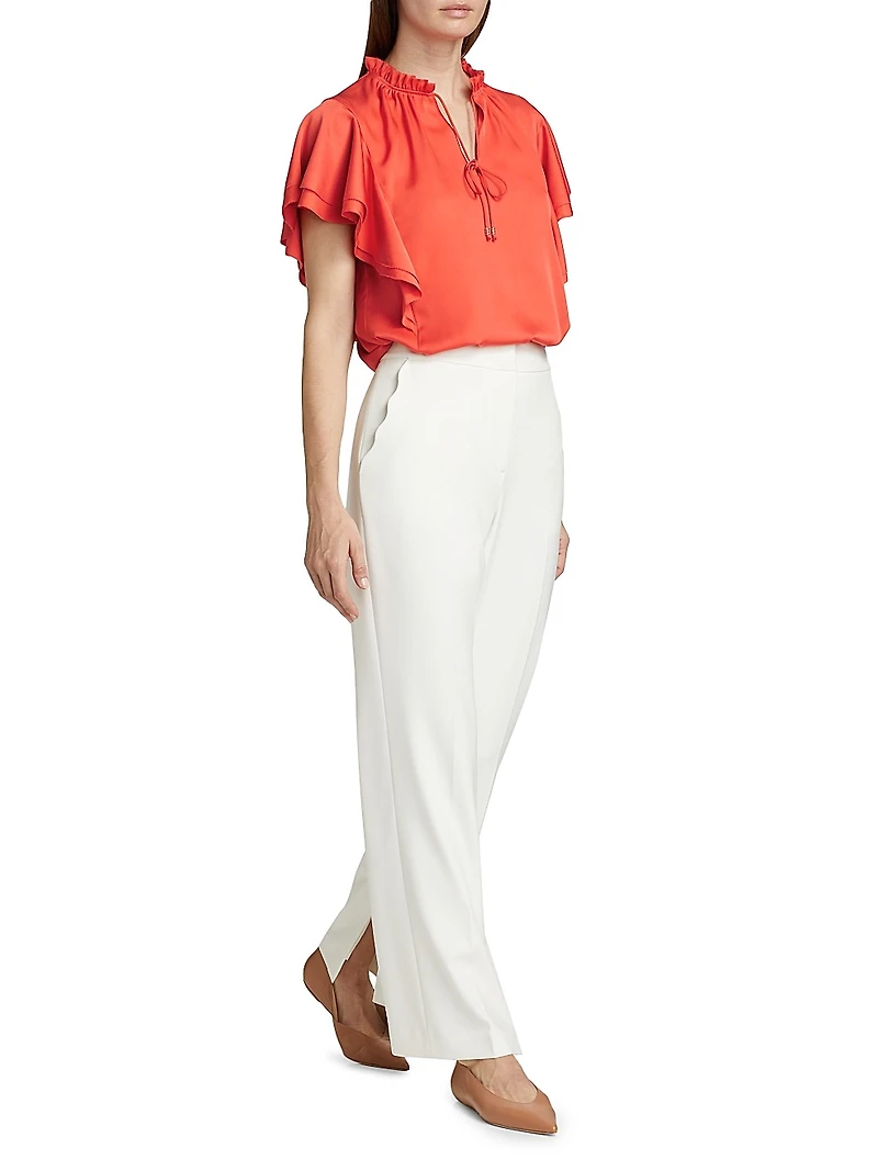 Viori Silk Flutter-Sleeve Blouse