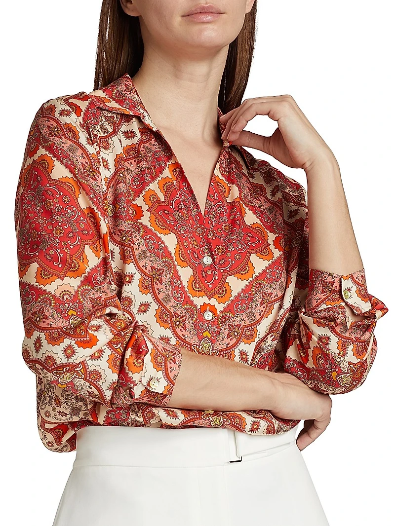 Printed The Madeline Stretch Silk Blouse