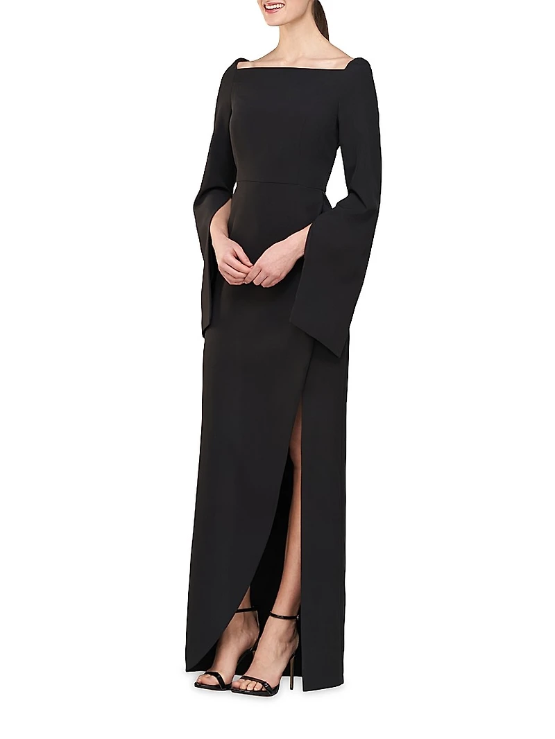 Katerina Crepe Split-Sleeve Gown