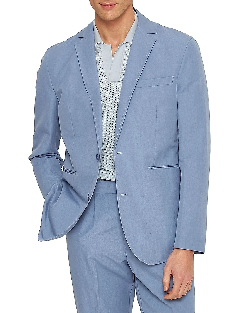 Garret Linen & Cotton-Blend Two-Button Blazer