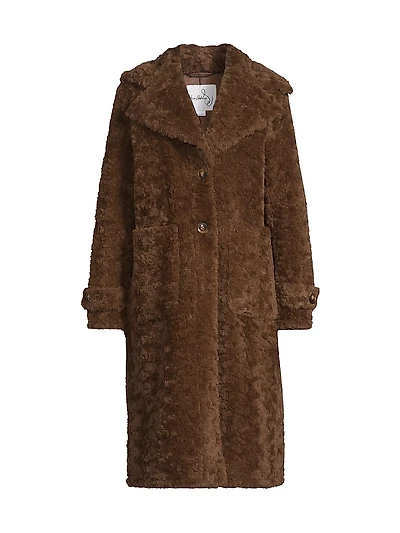 Faux-Fur Notch Collar Coat