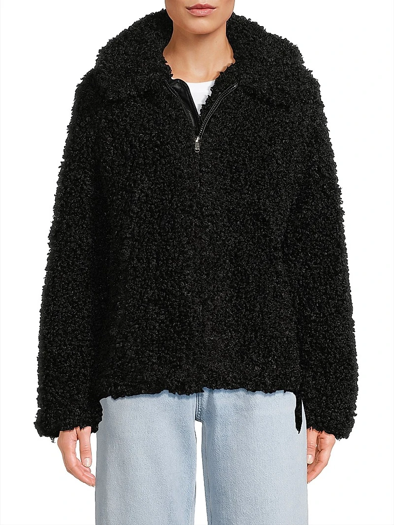 Faux-Shearling Zip-Front Jacket