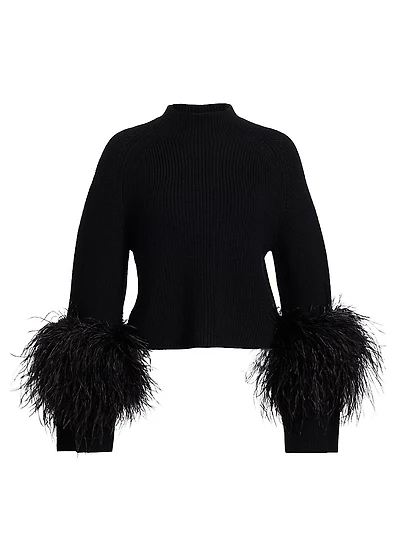 Merino Wool Feather-Cuff Sweater