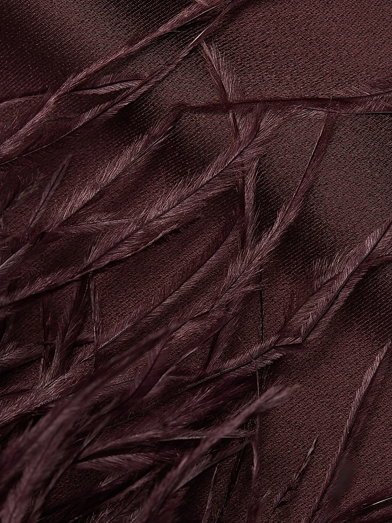 Feather-Cuff Satin Midi-Dress