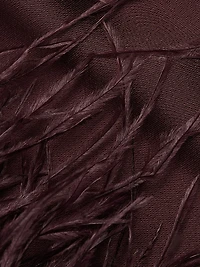 Feather-Cuff Satin Midi-Dress