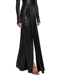 Coated Jersey Draped Maxi Skirt