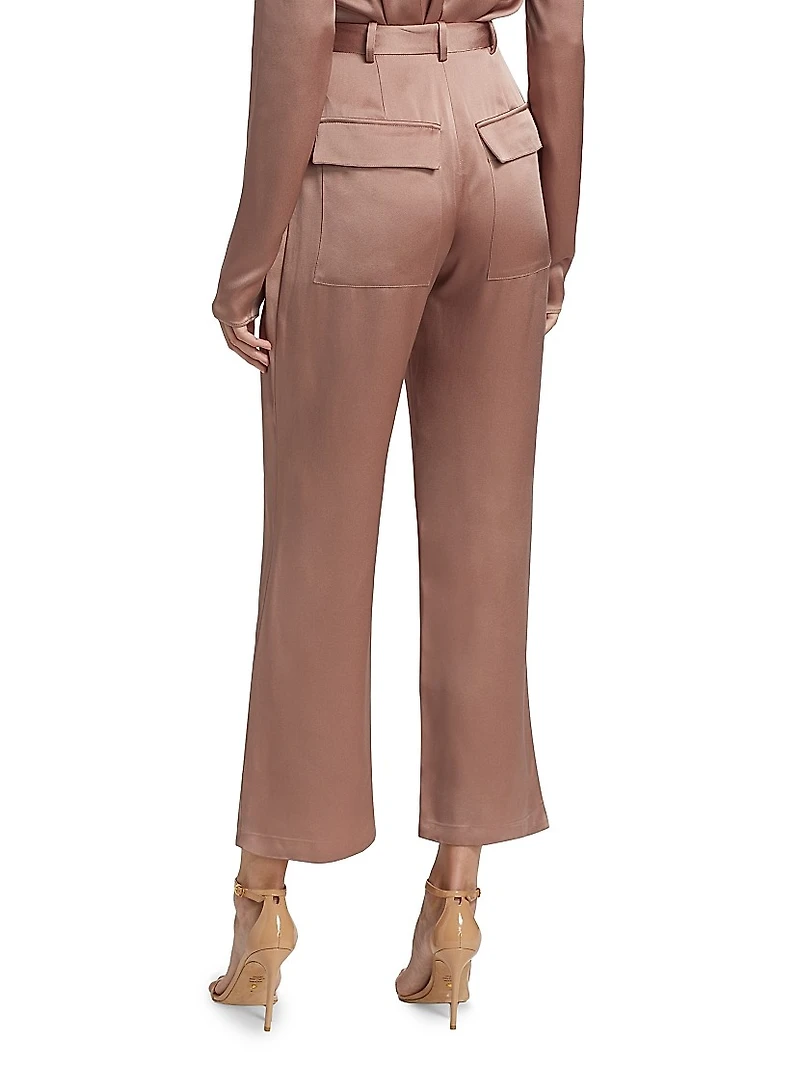 Satin Cropped Straight-Leg Pants