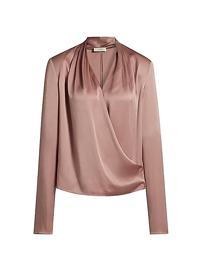 Satin Long-Sleeve Wrap Top