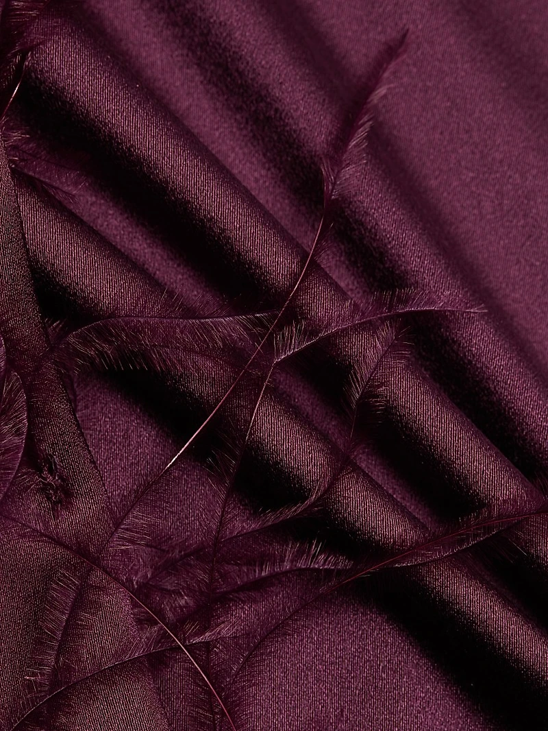 Feather Embellished Satin Shift Minidress