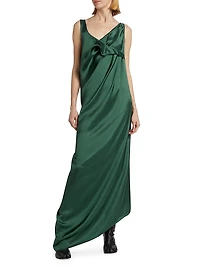 Satin Asymmetric Draped Maxi Dress