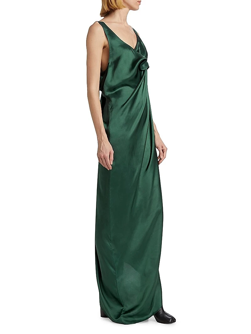Satin Asymmetric Draped Maxi Dress
