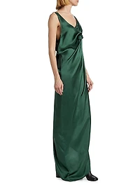 Satin Asymmetric Draped Maxi Dress