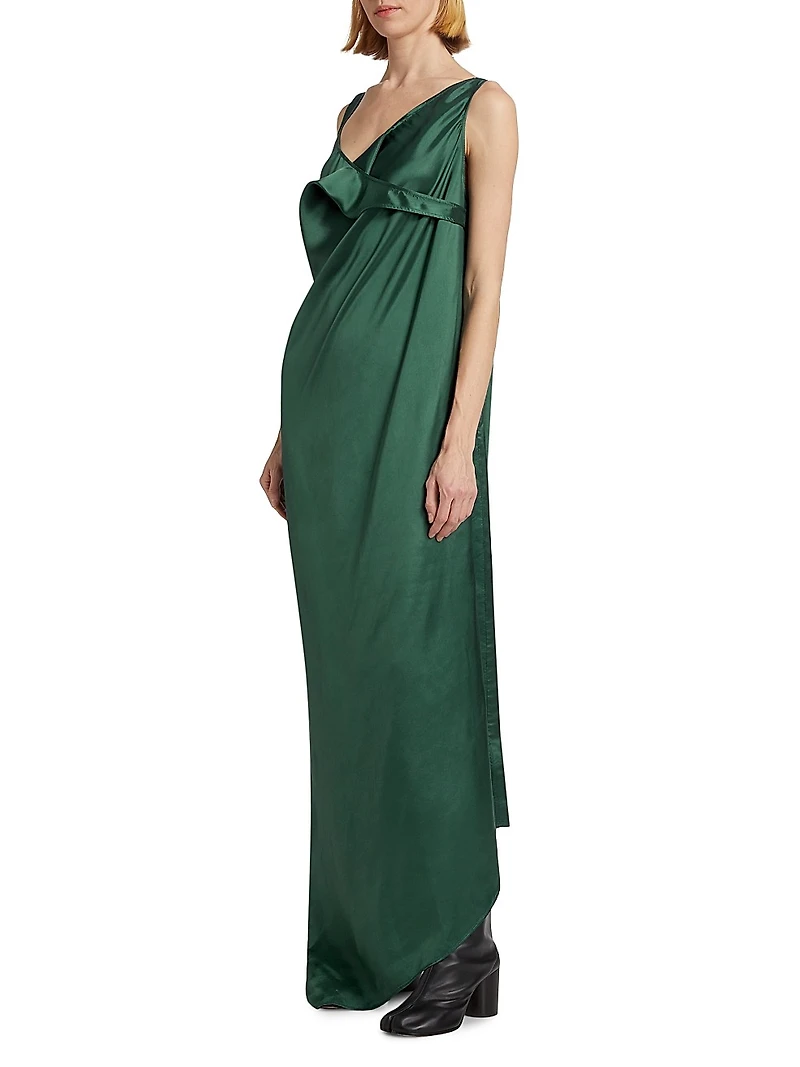 Satin Asymmetric Draped Maxi Dress