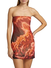 Hotfix Cloud Print Strapless Minidress