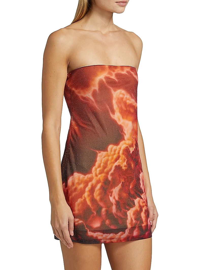 Hotfix Cloud Print Strapless Minidress