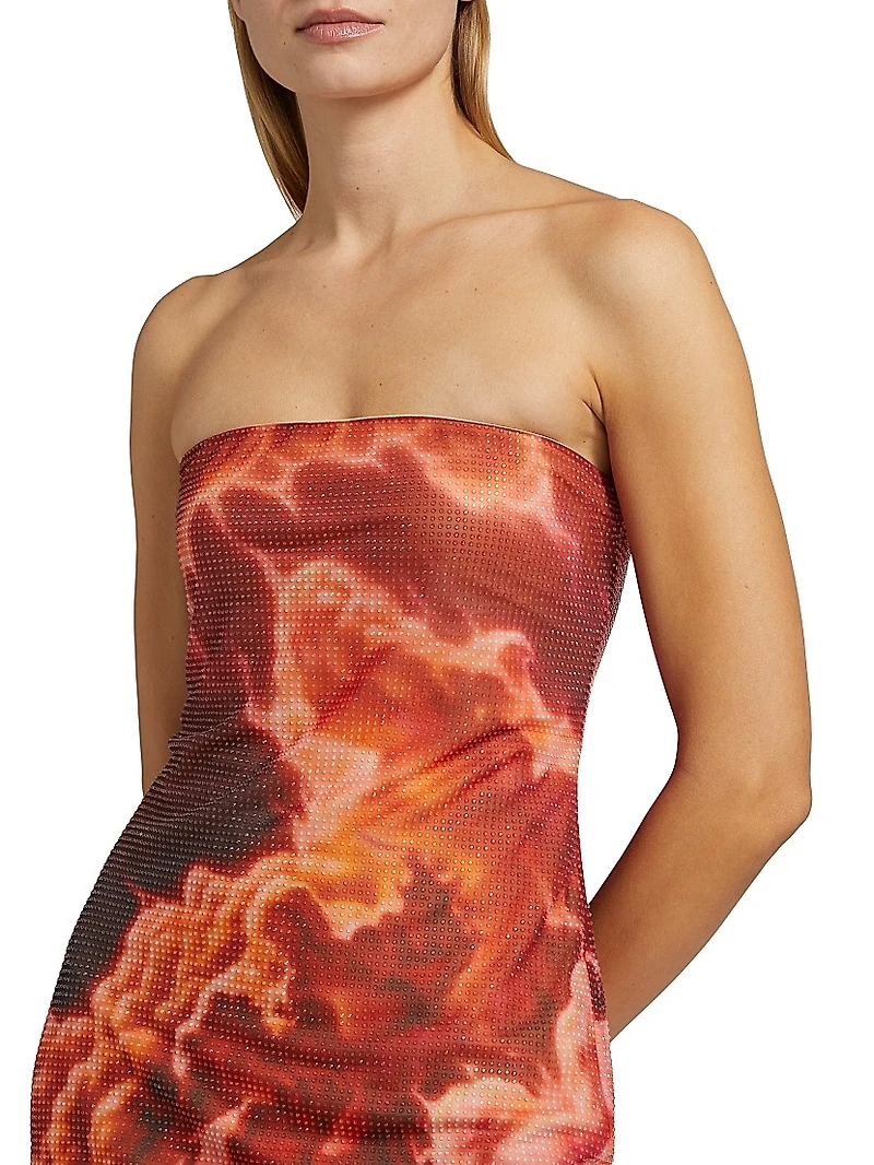 Hotfix Cloud Print Strapless Minidress