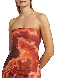 Hotfix Cloud Print Strapless Minidress