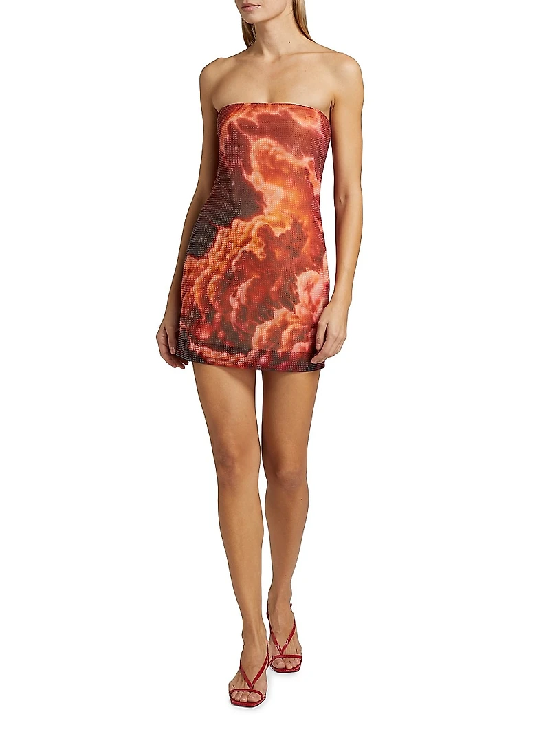 Hotfix Cloud Print Strapless Minidress