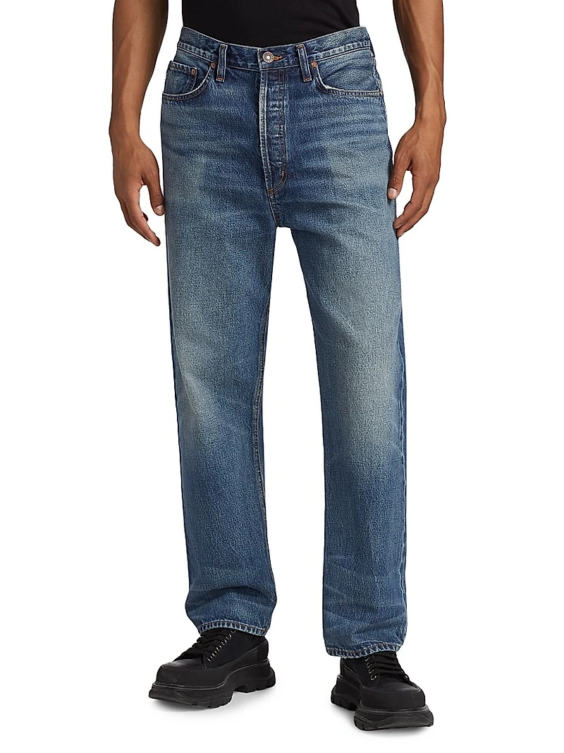 90's Cotton Denim Mid-Rise Straight-Leg Jeans