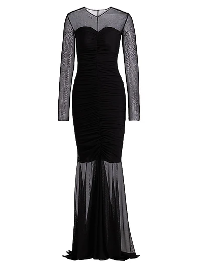 Long-Sleeve Fishtail Gown
