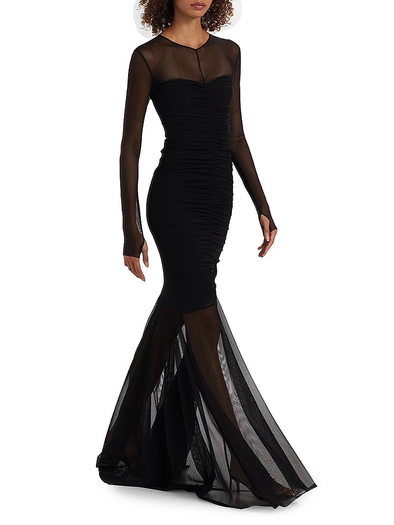 Long-Sleeve Fishtail Gown