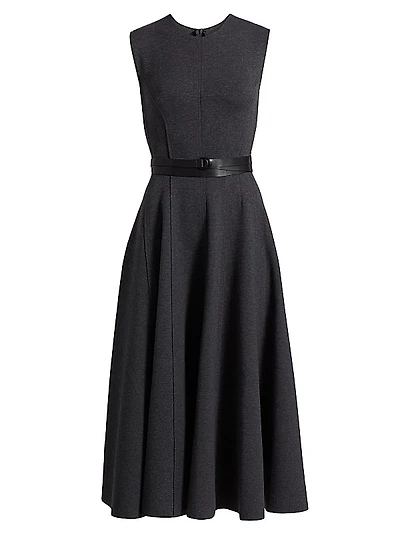 Grace Stretch-Cotton Belted Sleeveless Midi-Dress