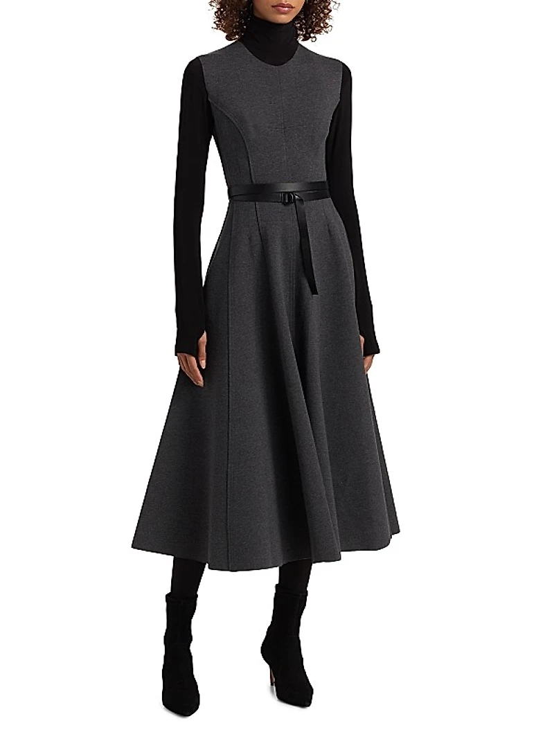 Grace Stretch-Cotton Belted Sleeveless Midi-Dress