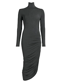 Draped Turtleneck Midi-Dress