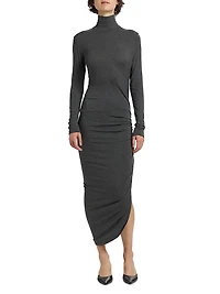 Draped Turtleneck Midi-Dress