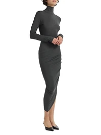 Draped Turtleneck Midi-Dress