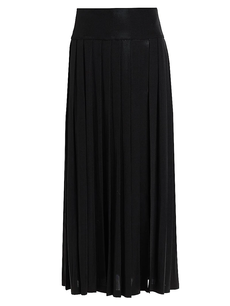 Pleated Slit Maxi Skirt