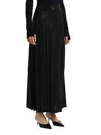 Pleated Slit Maxi Skirt