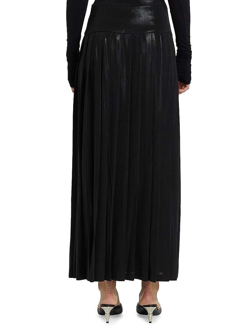 Pleated Slit Maxi Skirt