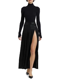Pleated Slit Maxi Skirt