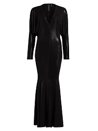 Dolman-Sleeve V-Neck Fishtail Gown