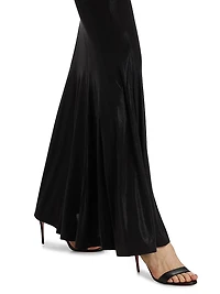 Dolman-Sleeve V-Neck Fishtail Gown