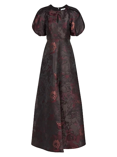 Delfina Floral Puff-Sleeve Gown