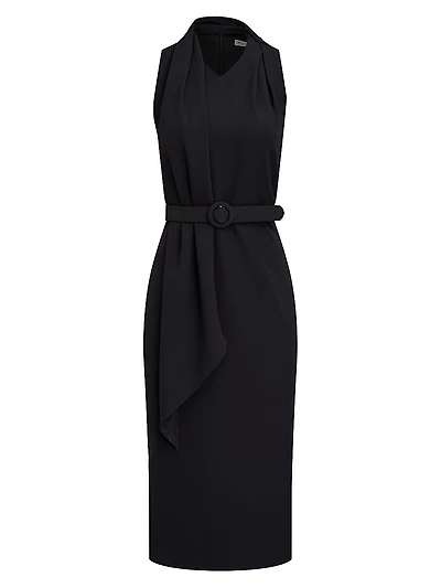 Annika Crepe Belted Sleeveless Midi-Dress