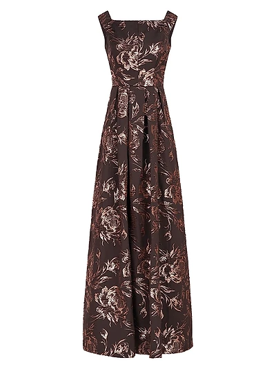 Theodora Floral Metallic Jacquard Sleeveless Gown