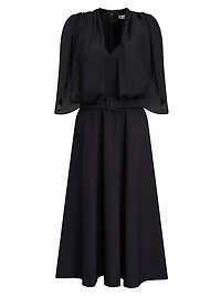 Deanna Crepe-Chiffon V-Neck Midi-Dress