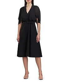 Deanna Crepe-Chiffon V-Neck Midi-Dress
