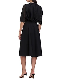 Deanna Crepe-Chiffon V-Neck Midi-Dress