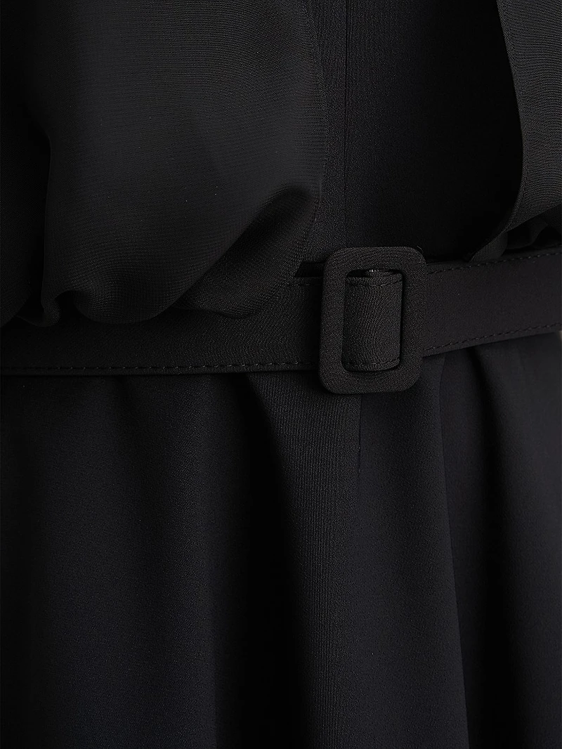 Deanna Crepe-Chiffon V-Neck Midi-Dress