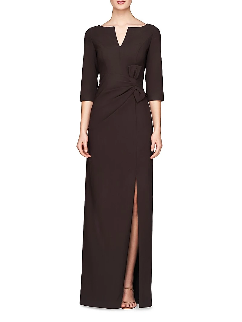 Priscilla Crepe Bow Column Gown