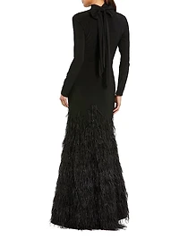 Feather-Embellished Jersey Gown