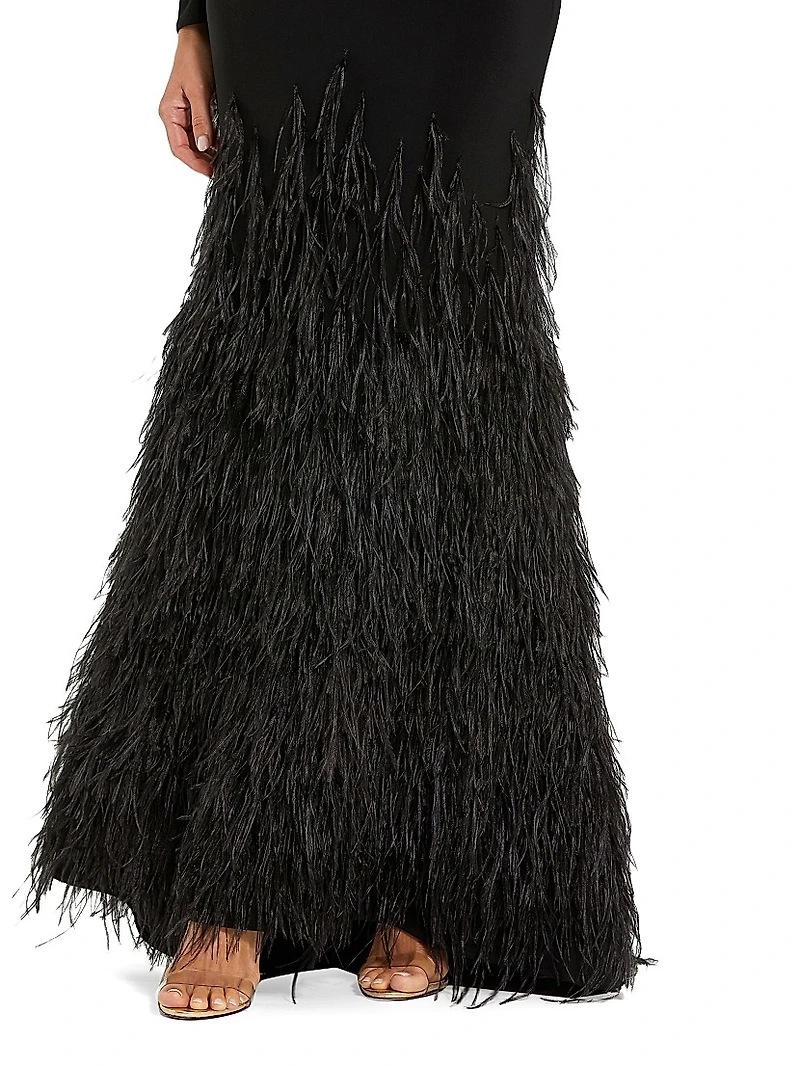 Feather-Embellished Jersey Gown