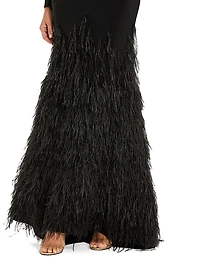 Feather-Embellished Jersey Gown